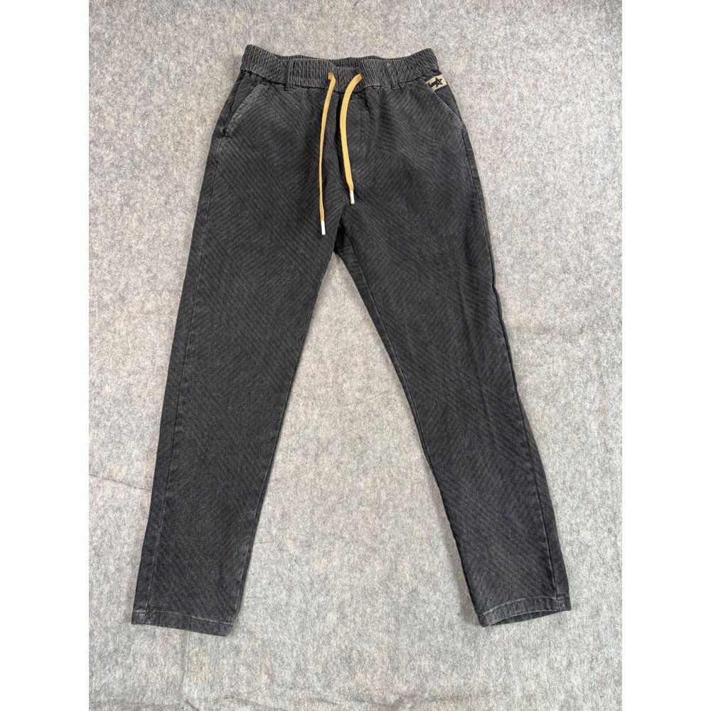 Stussy Herringbone Jogger Pants Men 33 Black Cotton Blend Elastic Waist Y2K Logo